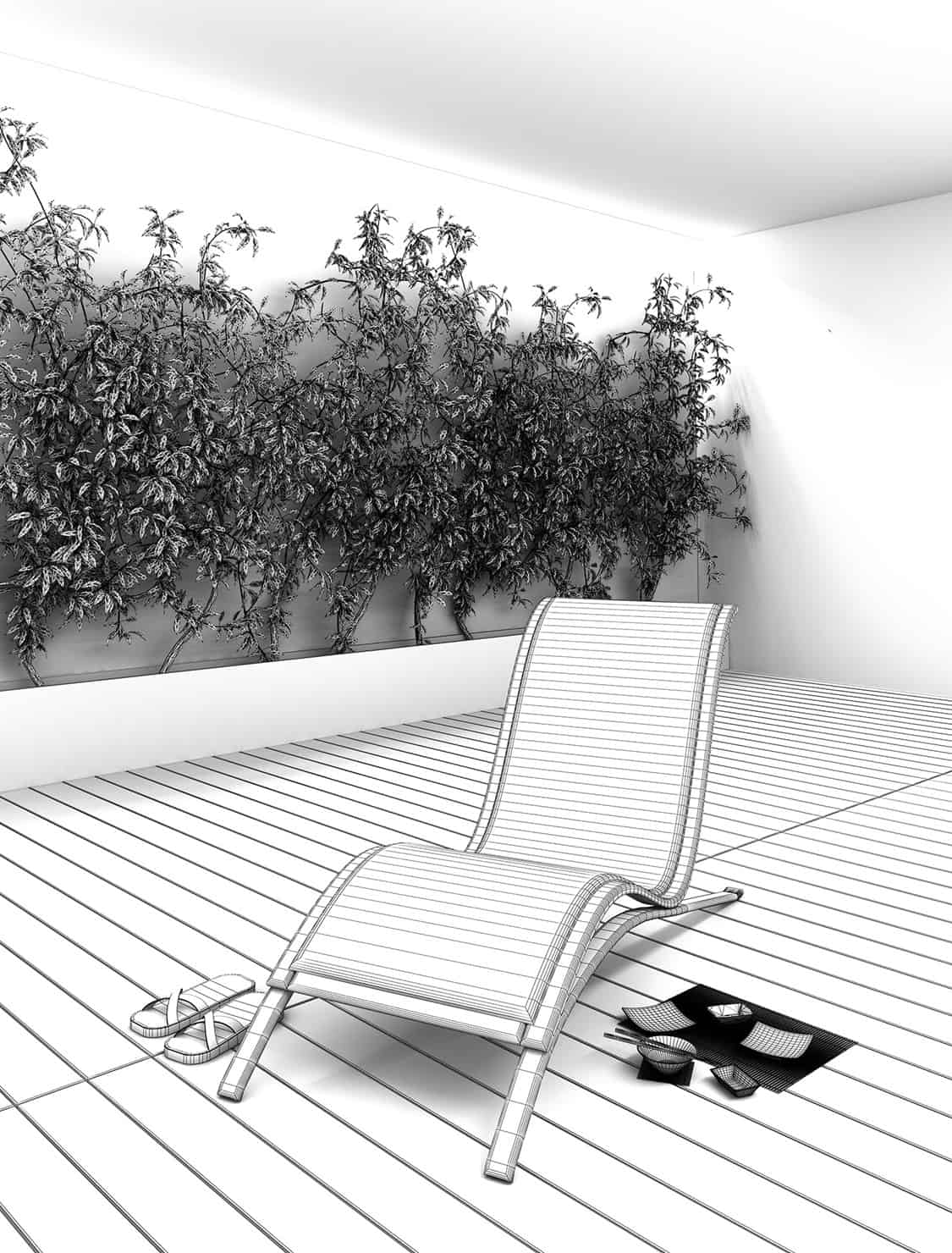 essential chaise lounge render wireframe